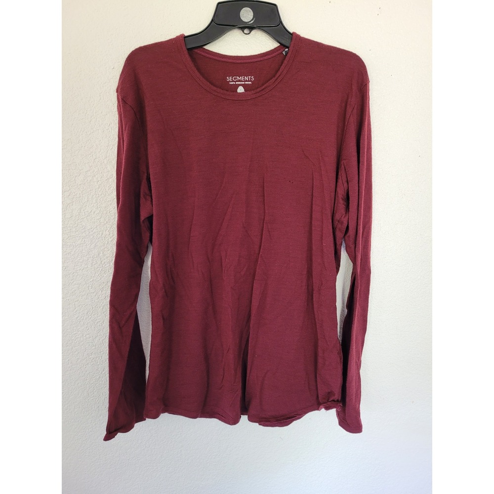 Segments Mens Merino Wool Long Sleeve Crewneck Top Burgundy Large Base Layer #22